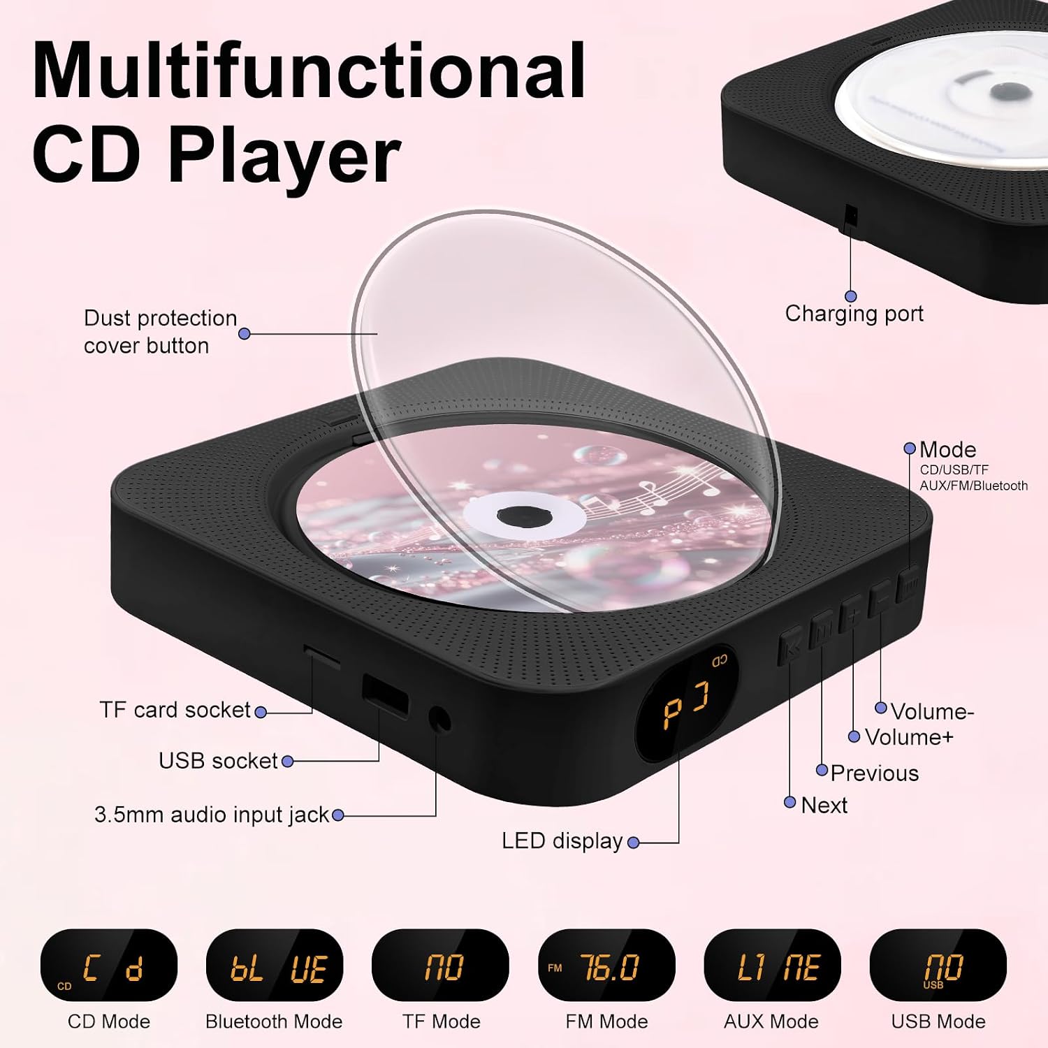 Detalle de Canareen Upgrade cd-speler en radio-boombox met Bluetooth en USB