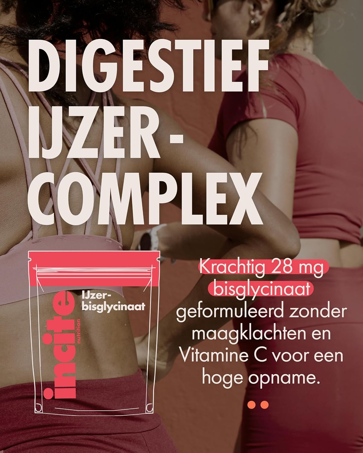 Detalle de Incite Nutrition zachte ijzertabletten 28 mg ijzerbisglycinaat met vitamine C