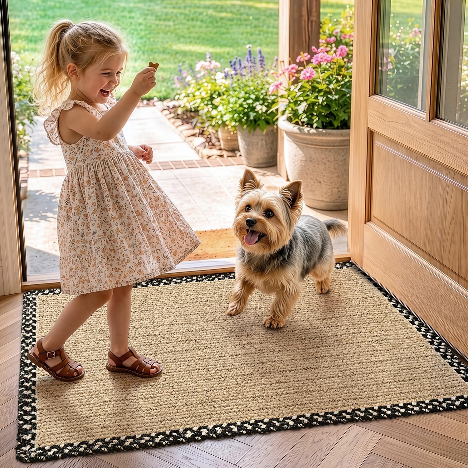 Detalle de LUMI Natural Jute 24 x 36 Indoor Door Mat, Handwoven with TPR Backing