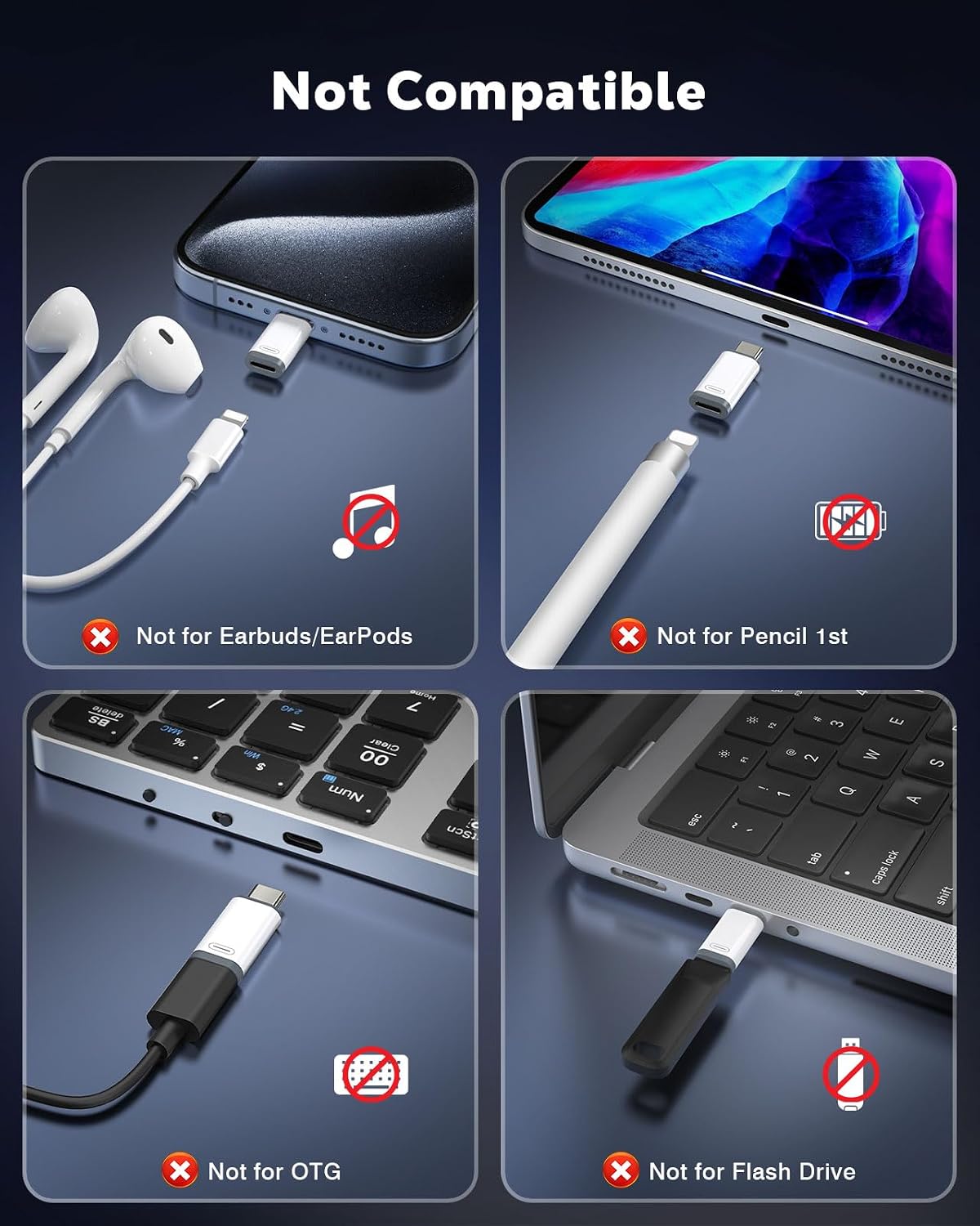 Detalle 2 de MoKo Lightning to USB-C Adapter 4 Pack (USB-C to Lightning) for iPhone, iPad & selected Galaxy devices