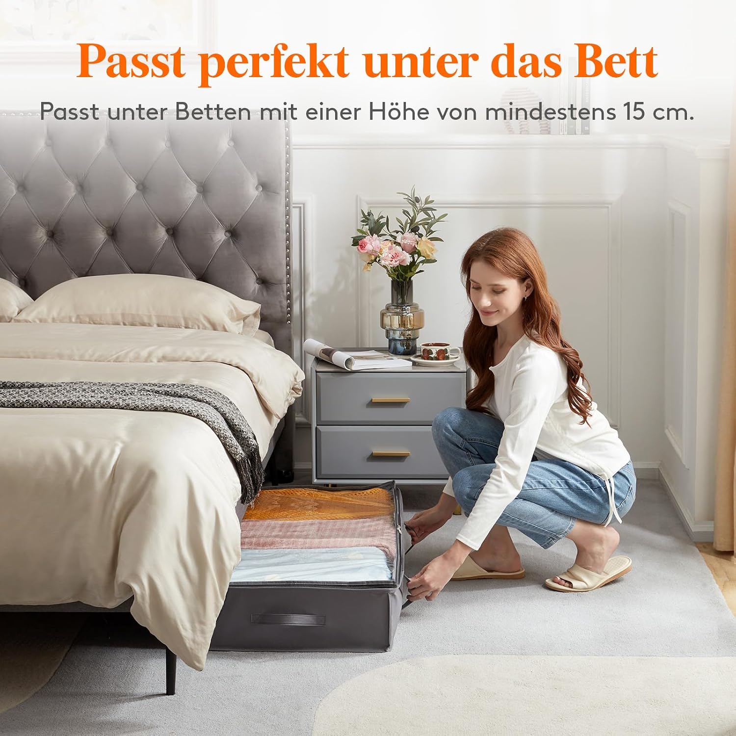 Thumbnail 6 de Lifewit Aufbewahrungstasche Unterbettkommode (3er-Set, 75L) – faltbar, mit Deckel und transparentem Fenster, grau