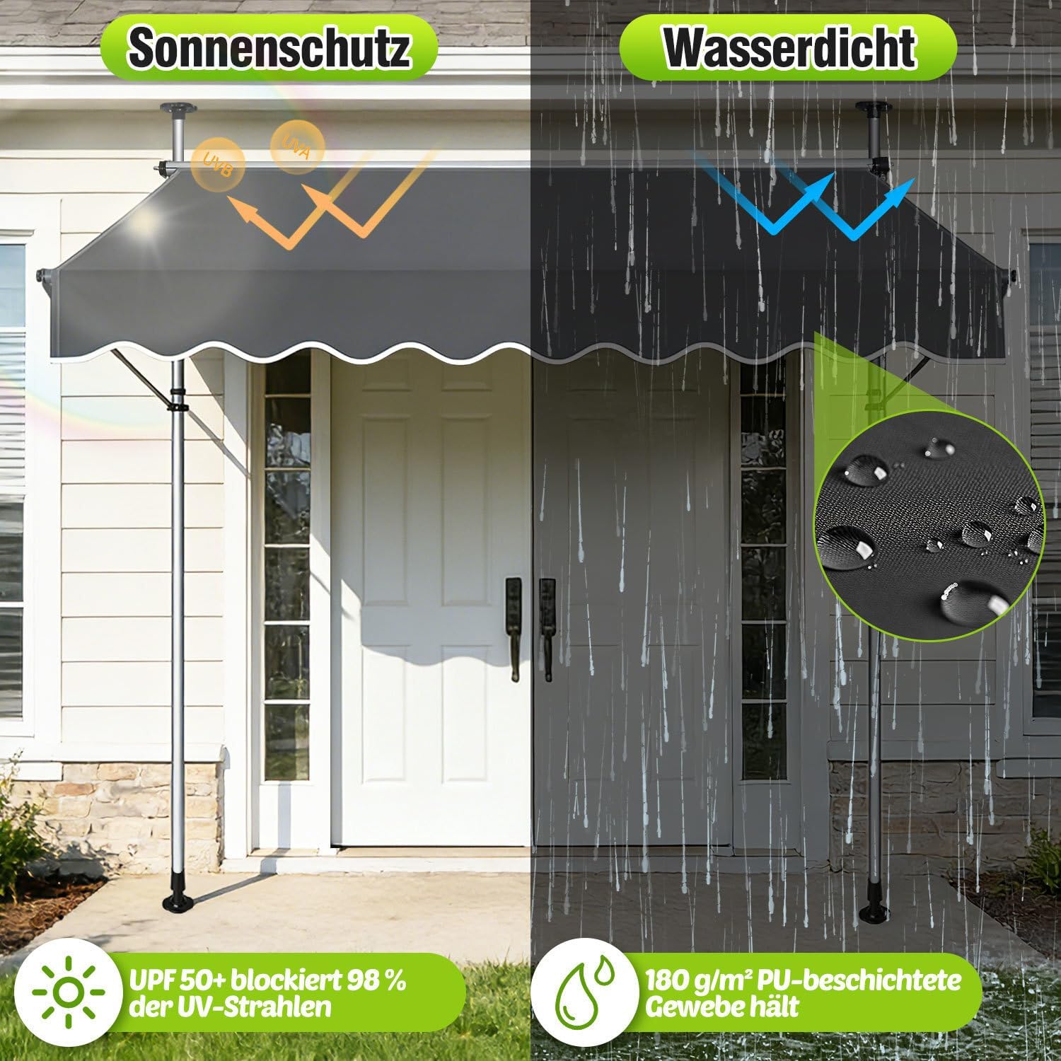 Thumbnail 1 de Ikodm Klemmmarkise 400 cm breit mit Handkurbel – balkonmarkise ohne Bohren, UV-beständig und höhenverstellbar