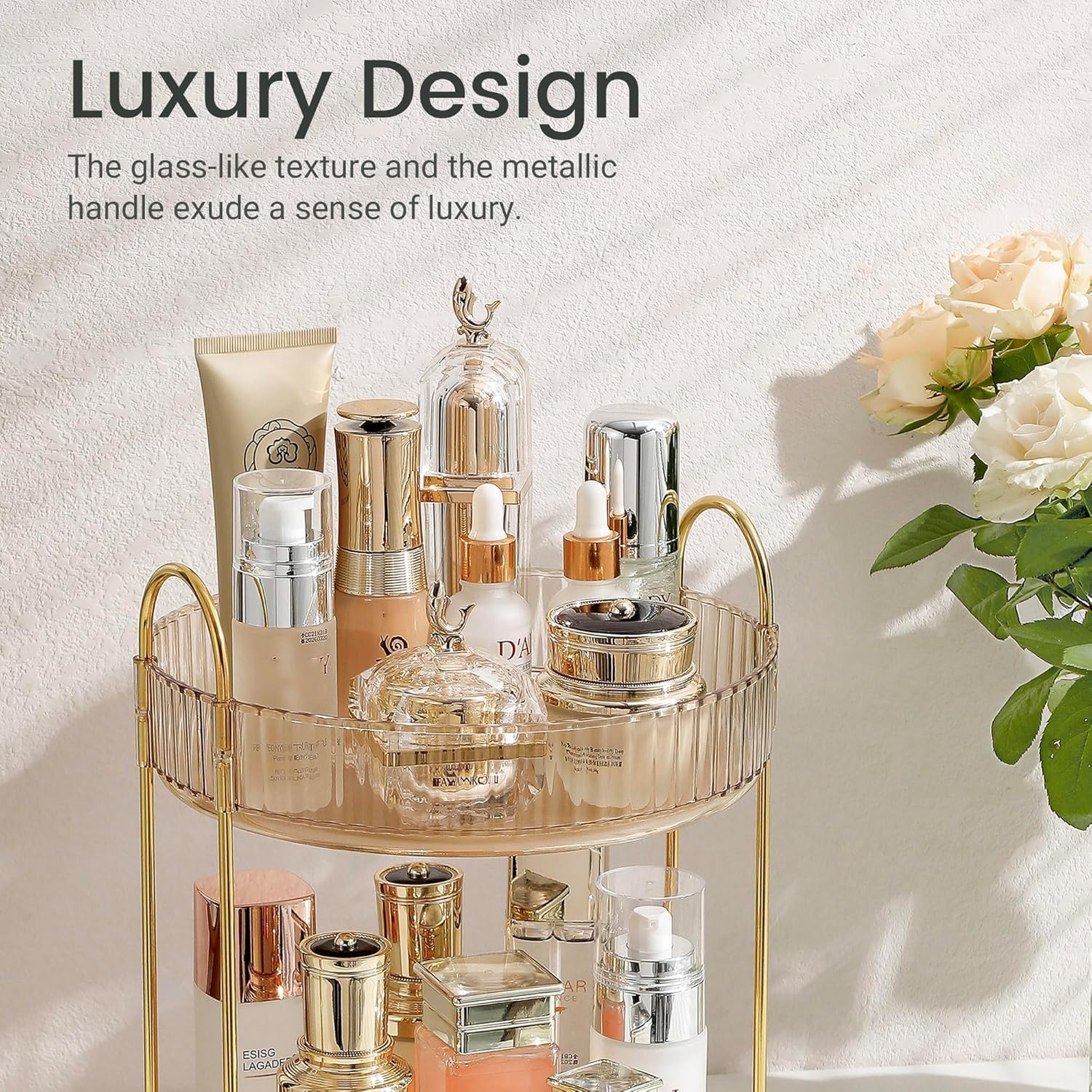 Detalle de ROWNYEON Makeup Organiser 360 Rotating — 2-Tier Gold Spinning Storage