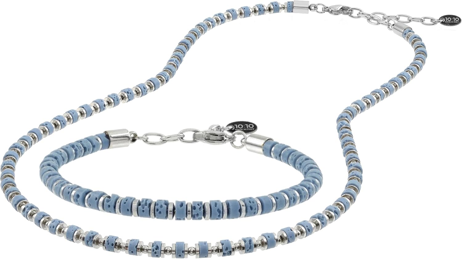 Detalle de 10:10 Bracciale e Collana Uomo Donna Lava Naturale ed Ematite 4mm – Regolabile, Acciaio Inox, Confezione Regalo