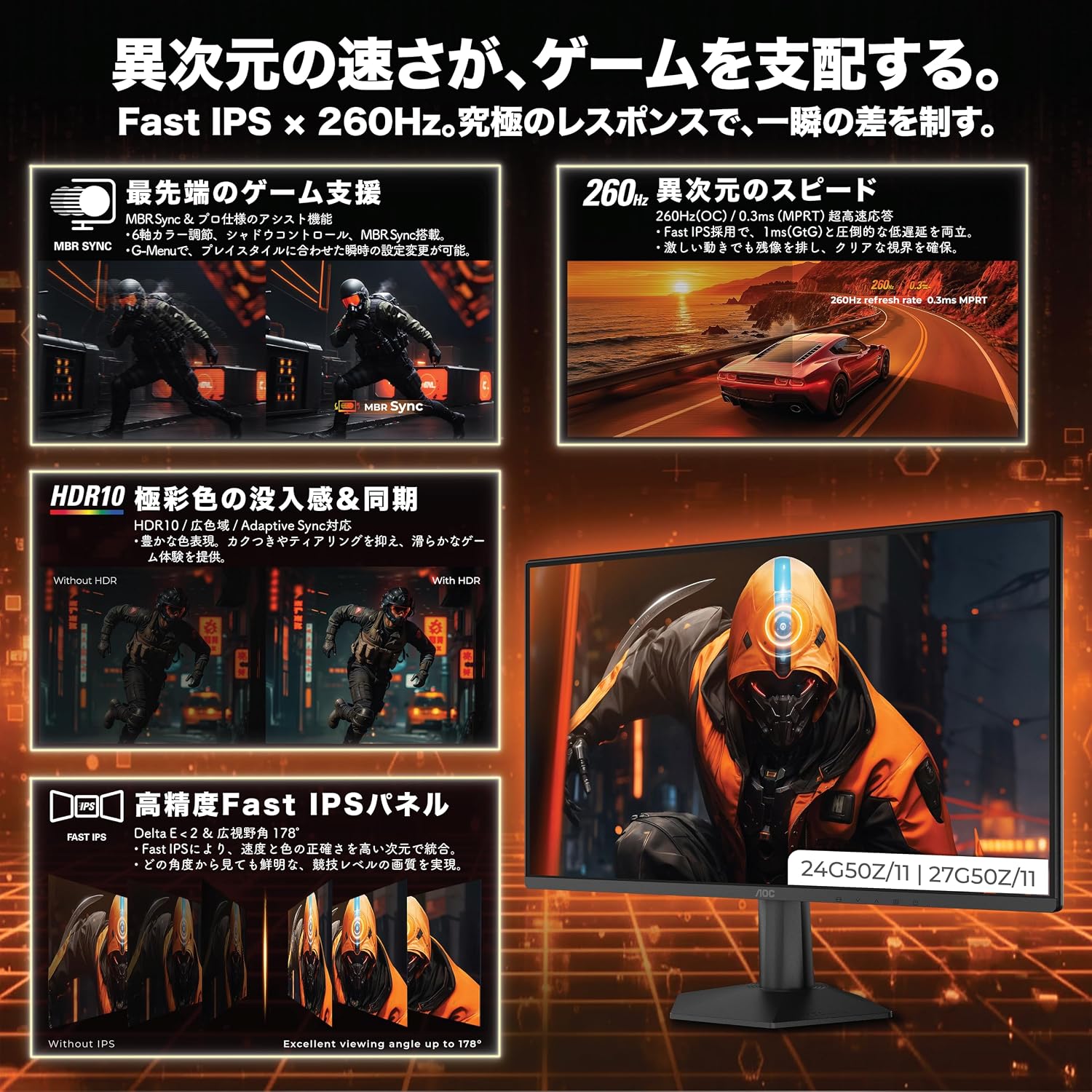 Detalle de AOC 27G50Z/11 ゲーミングモニター 27インチ、フルHD・260Hz・Fast IPS