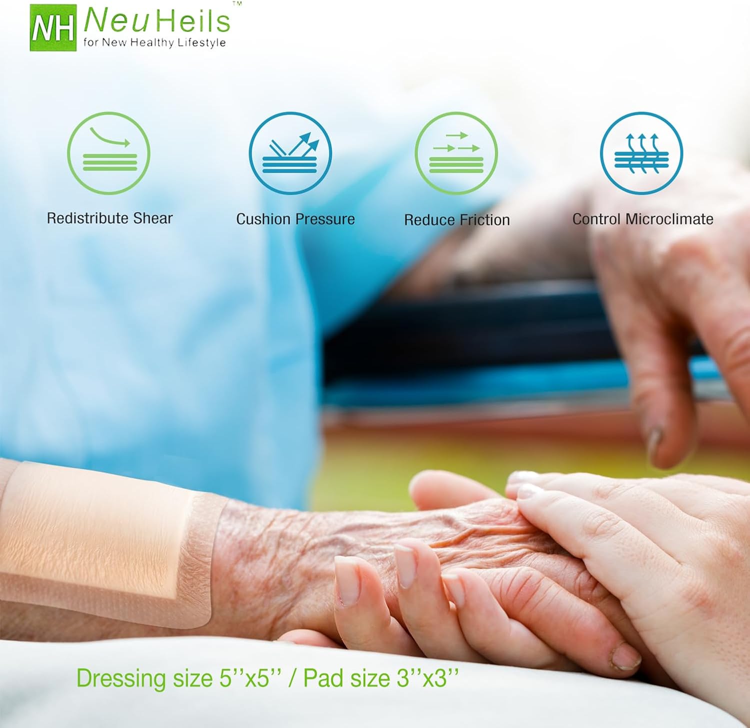 Detalle 2 de NeuHeils 5x5 Inch Silicone Foam Dressing with Border, 10-Pack