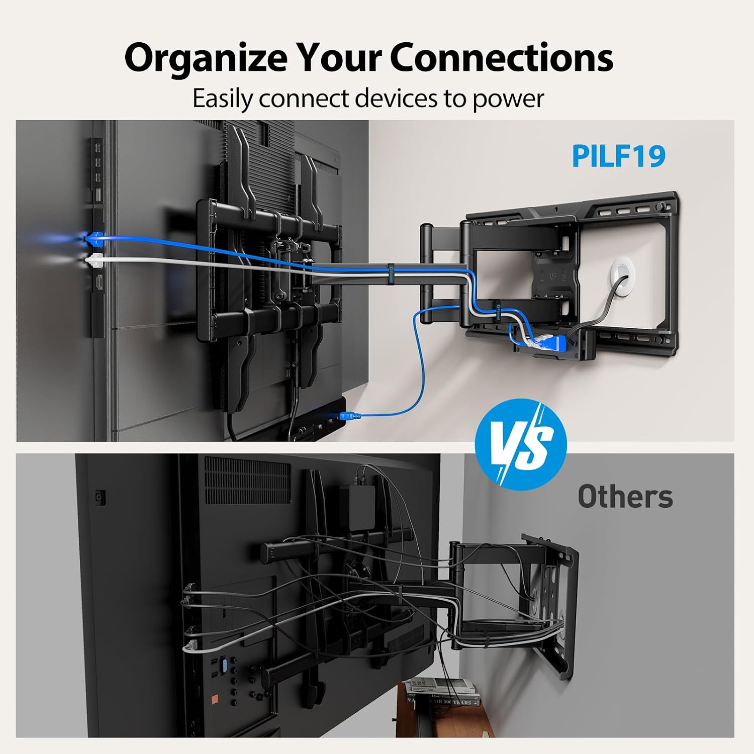 Detalle de Pipishell PILF19 Full Motion TV Wall Mount with Power Strip, 42–90-Inch TVs