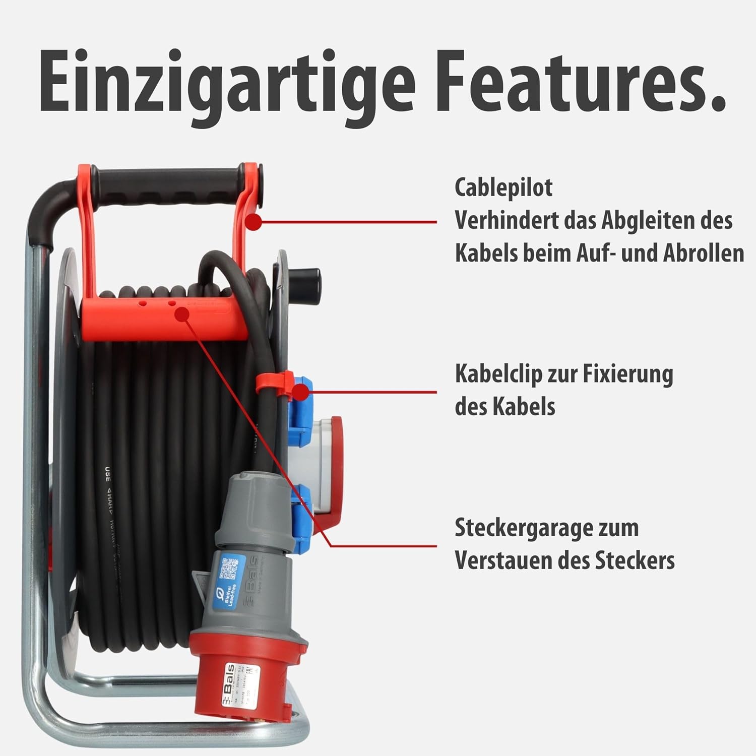 Detalle de Brennenstuhl Garant CEE Kabeltrommel 30 m IP44 – robuste Außen-CEE-Kabeltrommel