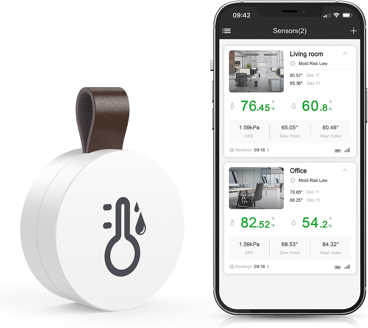 Detalle de Brifit Mini Thermometer Hygrometer Bluetooth Hygrometer 2er-Pack 🌡