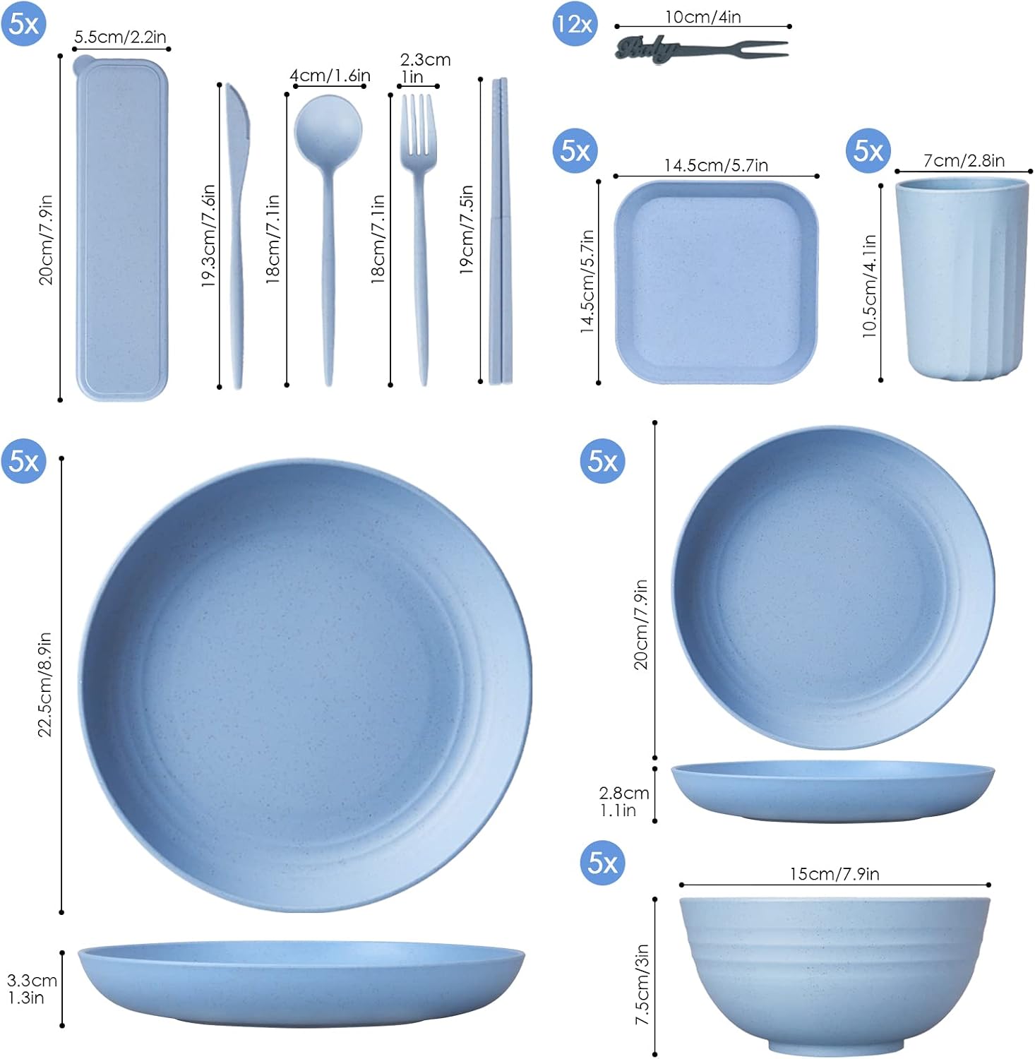 Thumbnail 1 de 62pcs unbreakable dinnerware set for 5