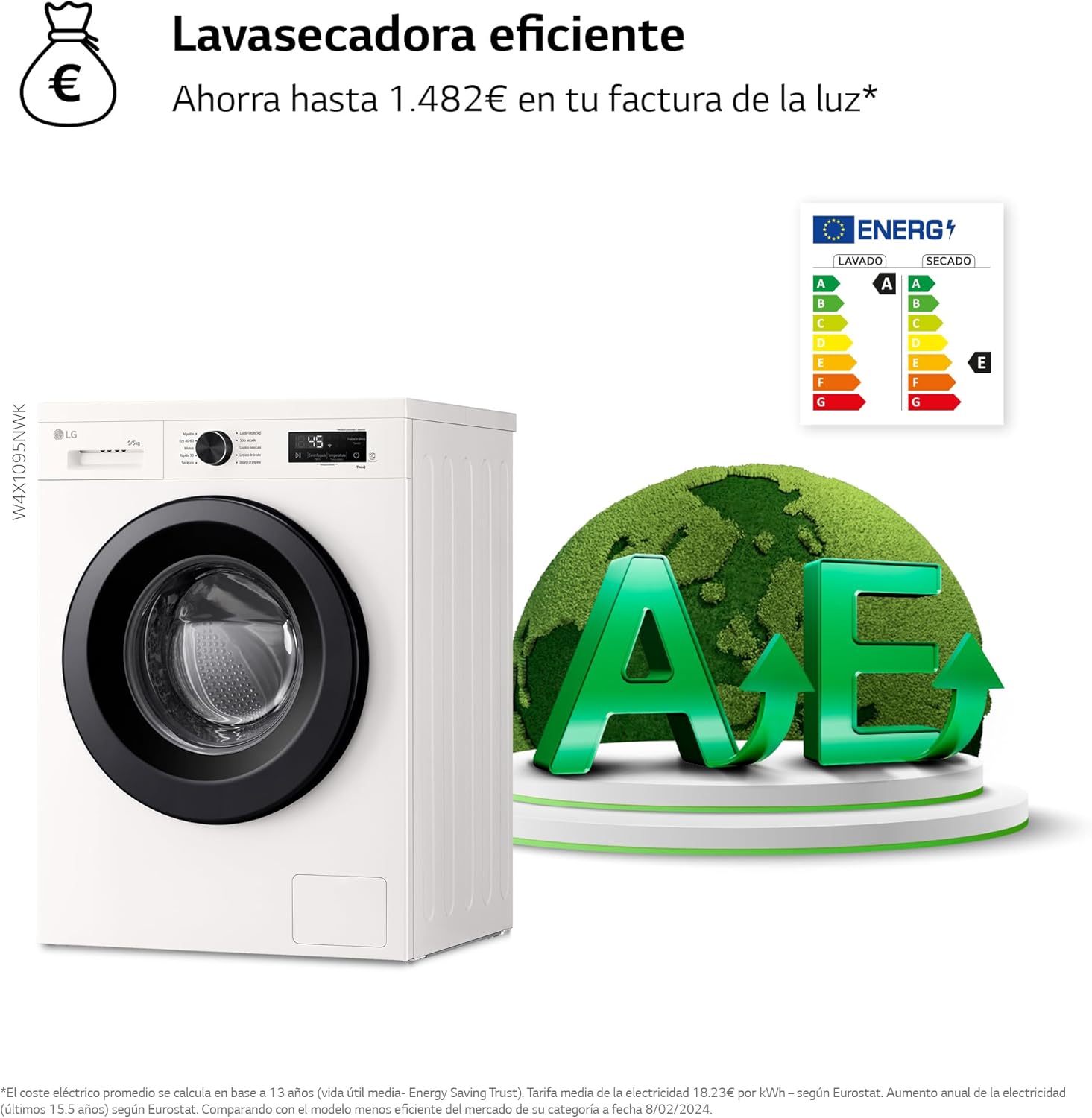 Thumbnail 2 de LG W4X1095NWK Lavadora-Secadora Inverter Direct Drive 9/5 kg con Vapor Steam y Wi-Fi ThinQ
