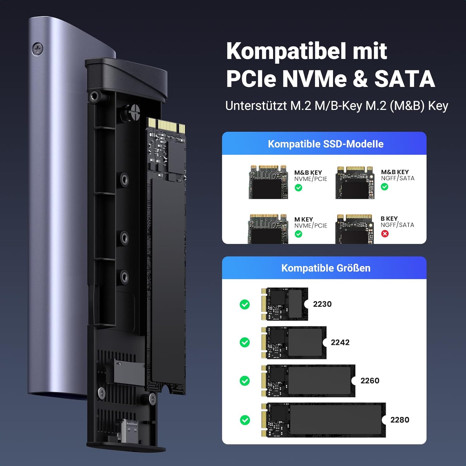 Detalle de UGREEN M2 SSD Gehäuse für NVMe 10 Gbps