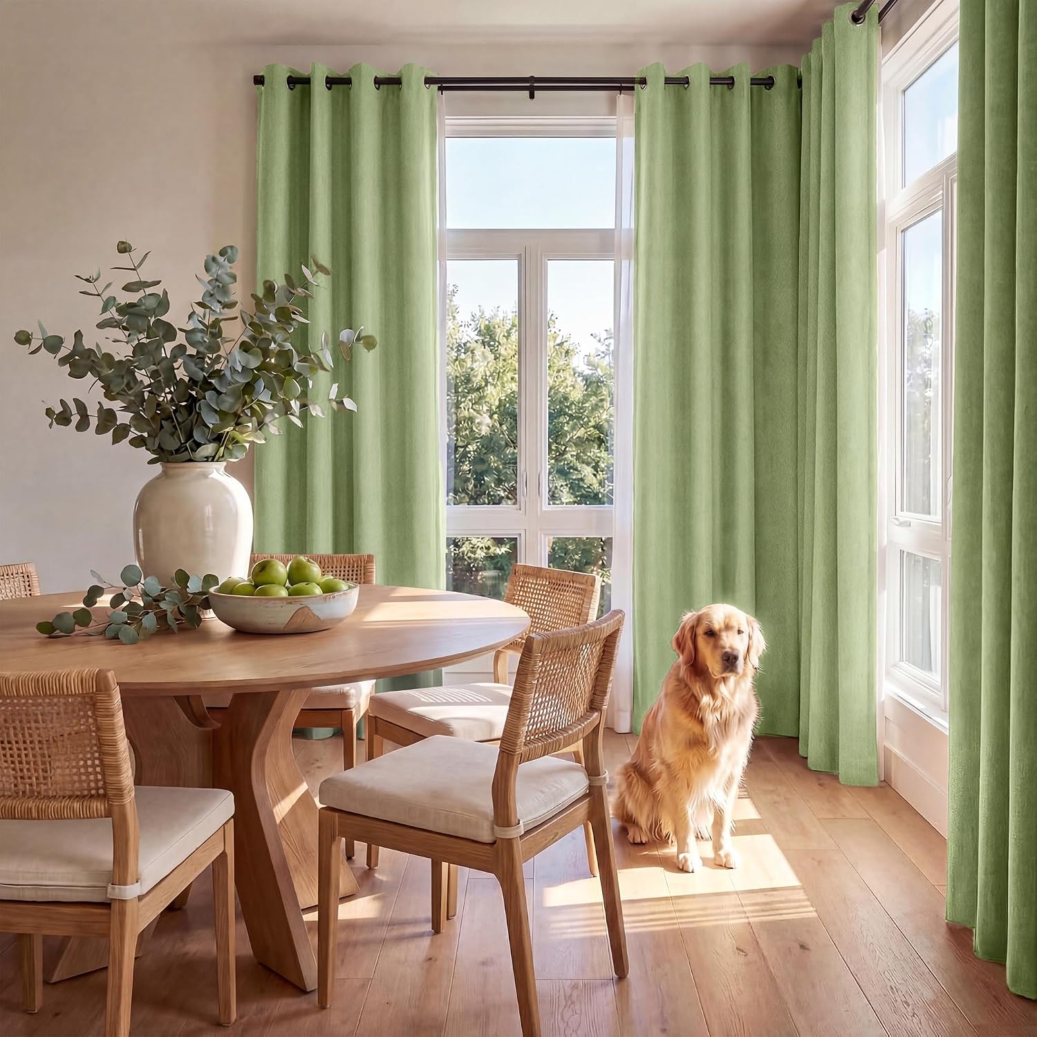 Thumbnail 6 de NICETOWN 100% Absolutely Blackout Linen Curtains – Olive Green, 52" Wide, 2 Panels (84" Long)
