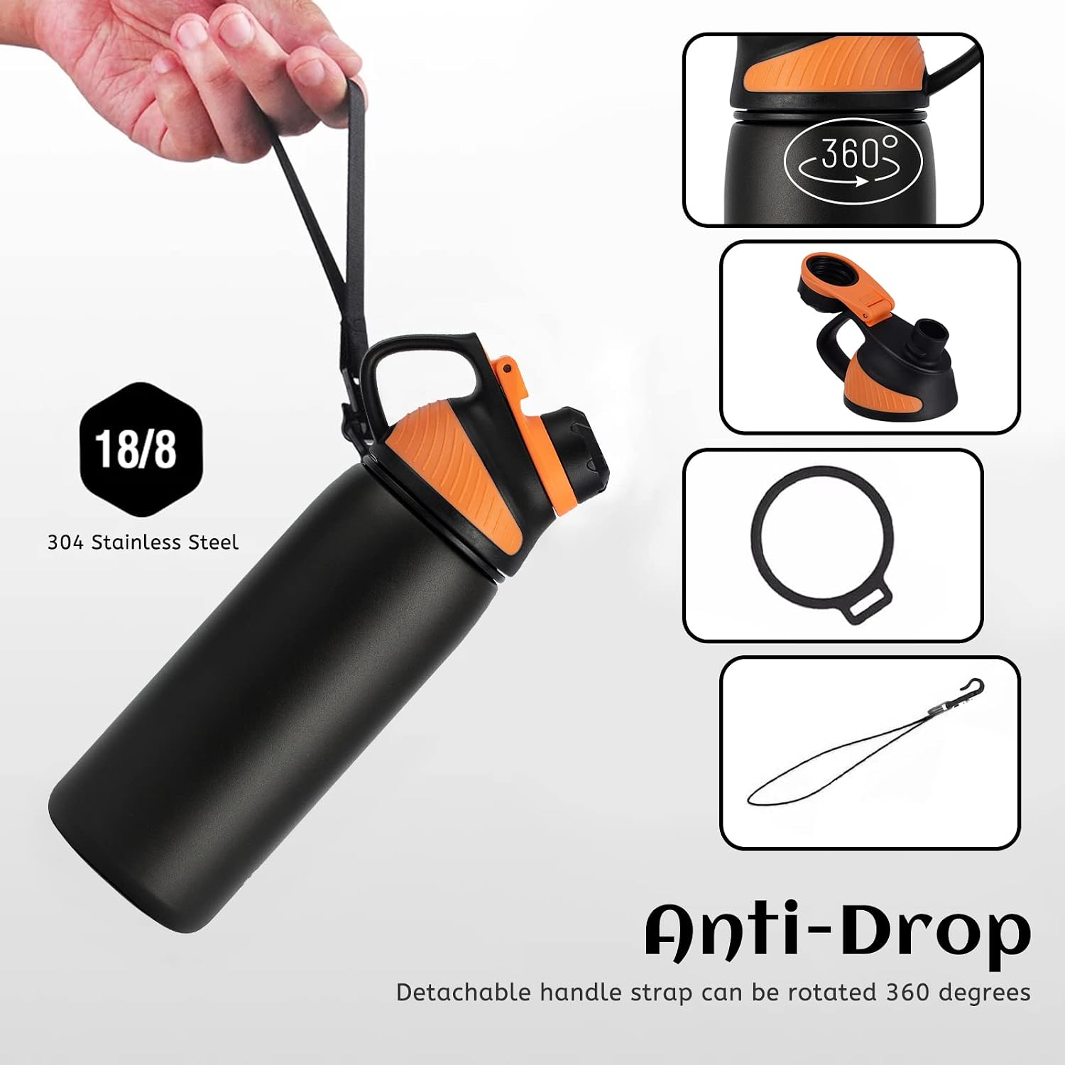 Detalle de Fjbottle stainless steel vacuum water bottle with magnetic lid (BPA-free) 600ml–1.5L