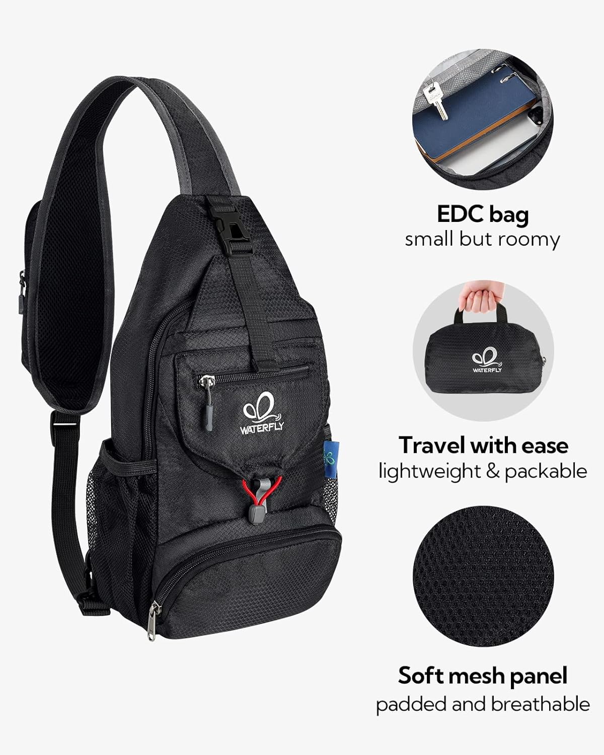 Thumbnail 2 de Waterfly Waterfly Brusttasche Sling Bag Klein – faltbare Crossbody- und Sling-Tasche für Reisen, Wandern & Alltag