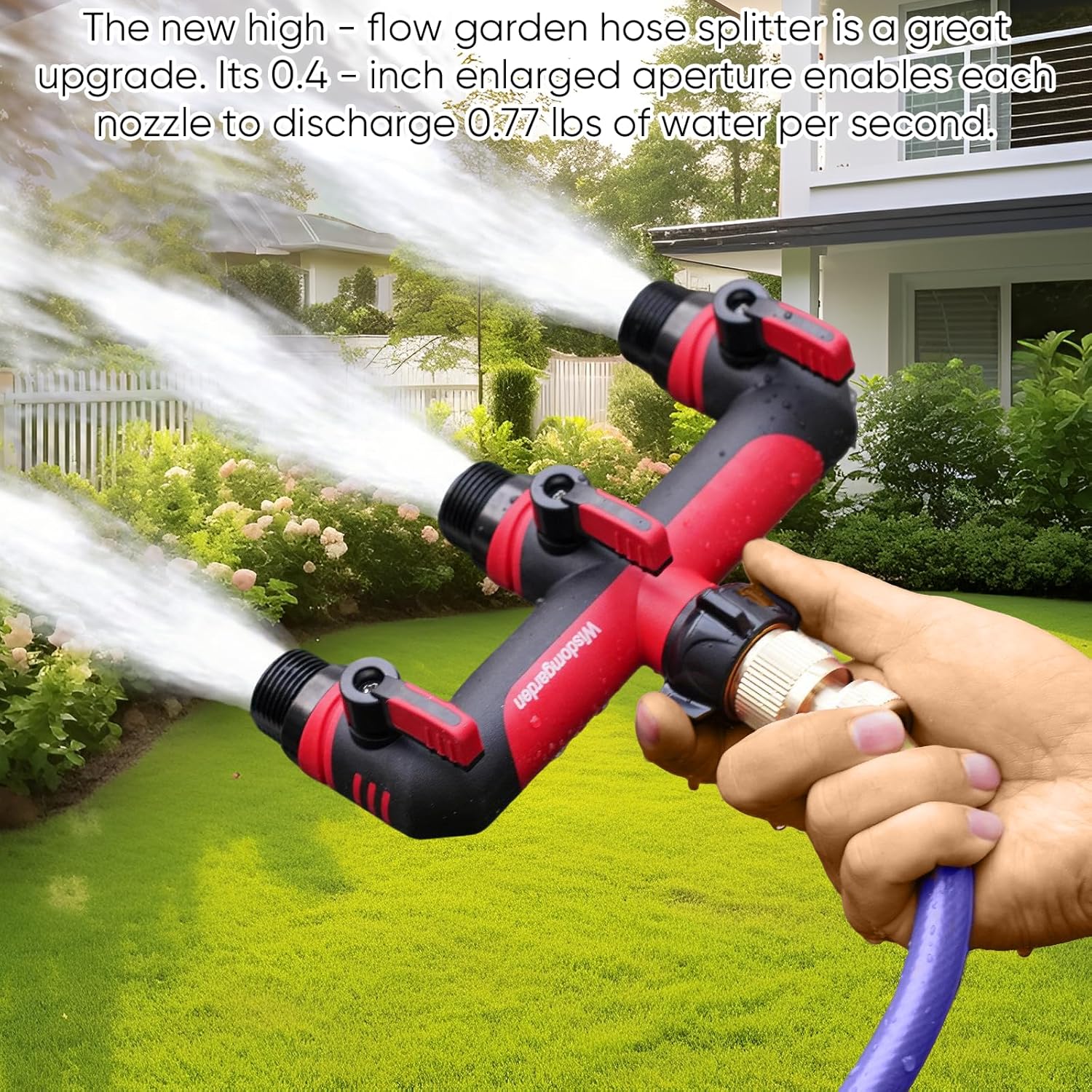 Thumbnail 3 de Wisdomgarden 3-Wege-Wasserverteiler für 3 Geräte am Wasserhahn (3/4 Zoll) – Wasserverteiler rot/schwarz