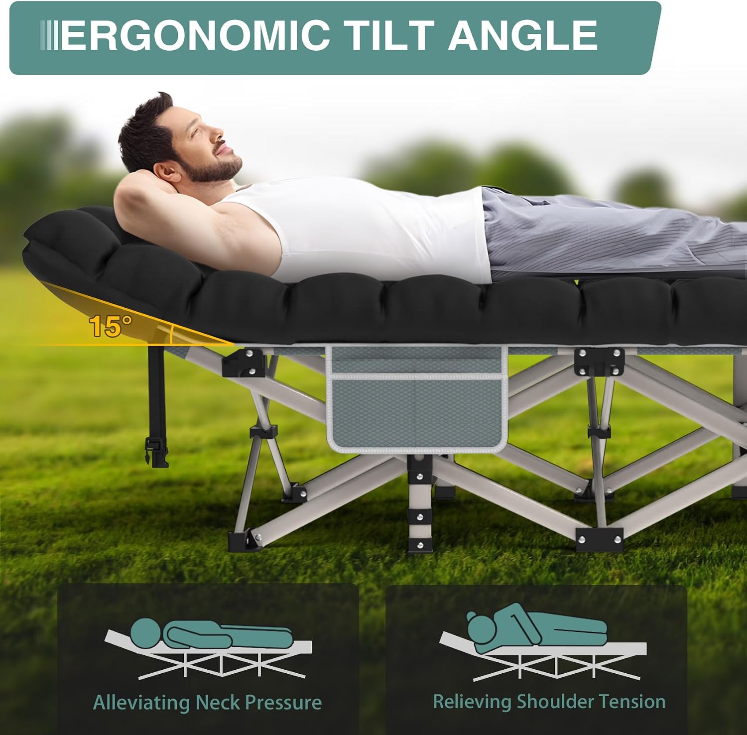 Thumbnail 1 de ZENPETIO 28in Camping Cot, Folding Bed with 1200D Oxford Fabric and 500 lb Capacity