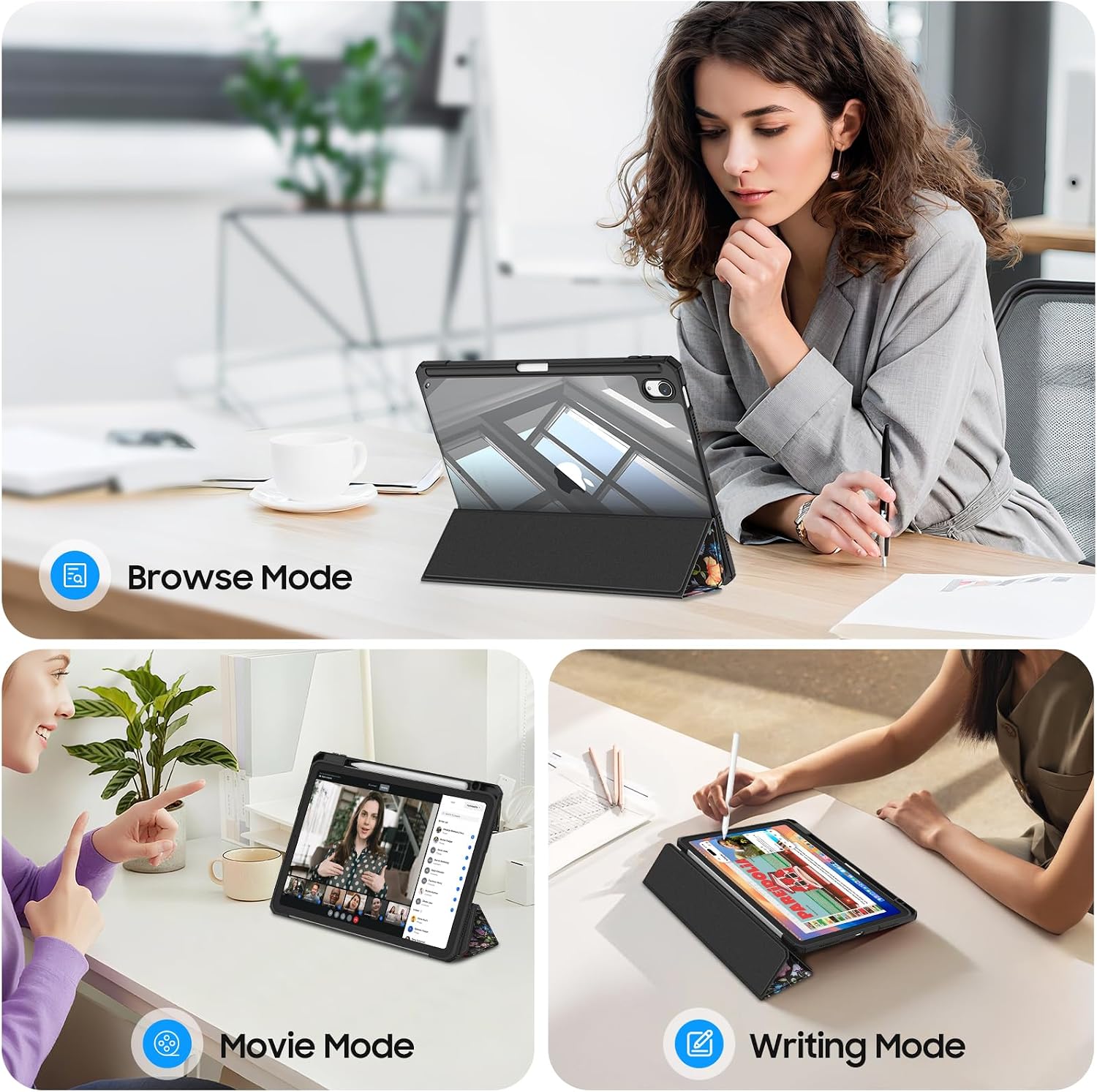 Thumbnail 2 de Fintie Hybrid Hülle für iPad Air 11" (M4/M3/M2) und iPad Air 5./4. Gen – Schwarz Blumen