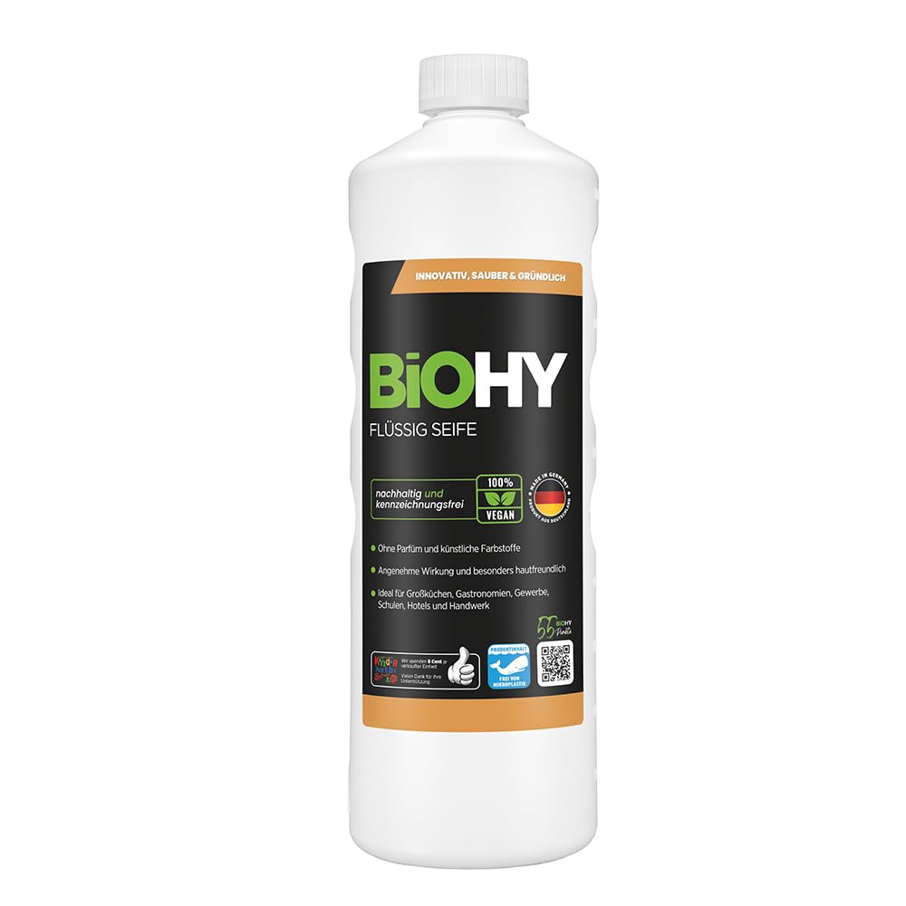 BIOHY BiOHY Flüssig Seife (1 l) – parfüm- und farbstofffreie Handseife, pH-neutral