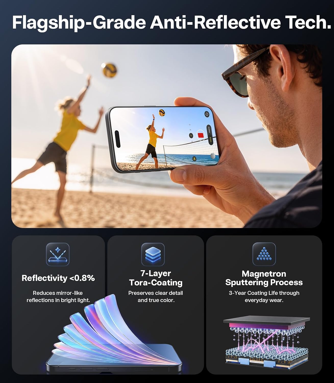 Detalle de TORRAS OrigArmor Screen Protector for iPhone 18 Pro, 6.3-Inch Anti-Reflective Glass