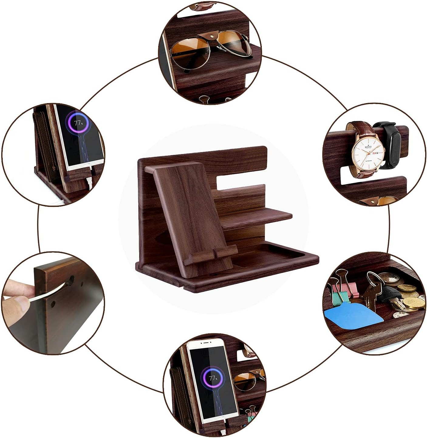 Thumbnail 1 de Gifts for Men Wood Phone Docking Station – bedside organiser and desk stand