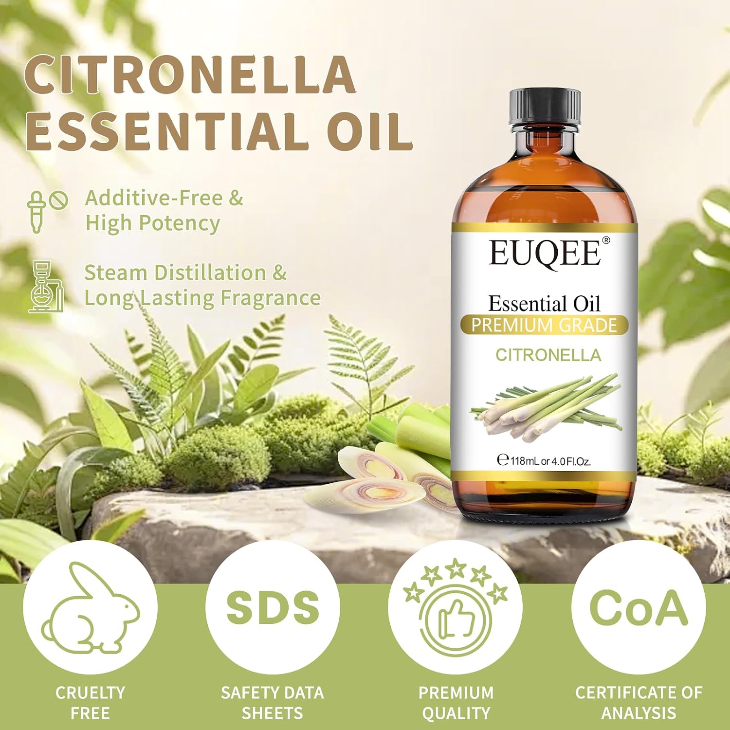Detalle de EUQEE Citronella Essential Oil 4 fl oz