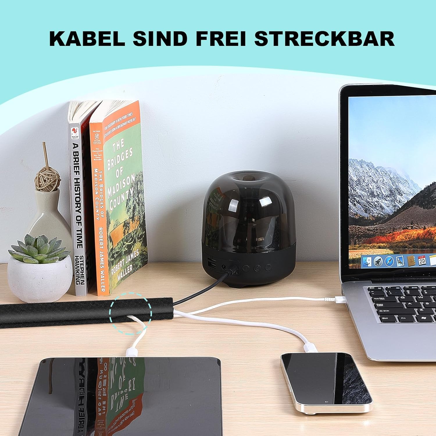 Thumbnail 5 de AGPTEK 3m Kabelschlauch – selbstschließend, 25mm, flexibler Textilien-Kabelmantel für Schreibtisch, TV und PC