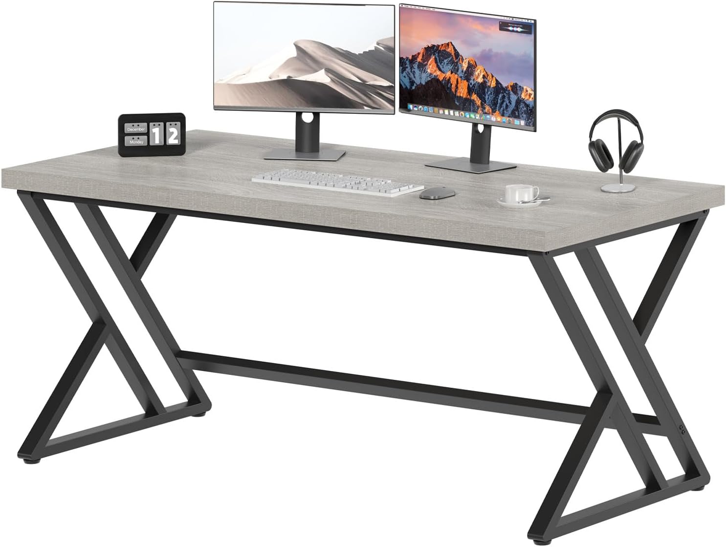 Detalle de LVB Grey Industrial Wood Desk (47 Inch) with Metal Frame and Storage