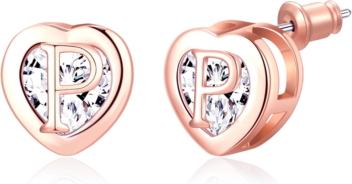 Thumbnail 6 de Herz Initial Ohrstecker 14K Gold/Rose Gold plattiert – Initialen-Schmuck für Damen