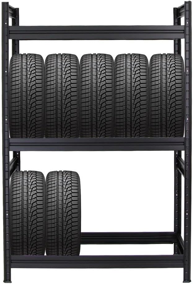 Detalle de PROREGAL Reifenregal Dino (180×120×50 cm) für bis zu 12 Reifen, Schwerlast-Fachlast 150 kg – Schwarz