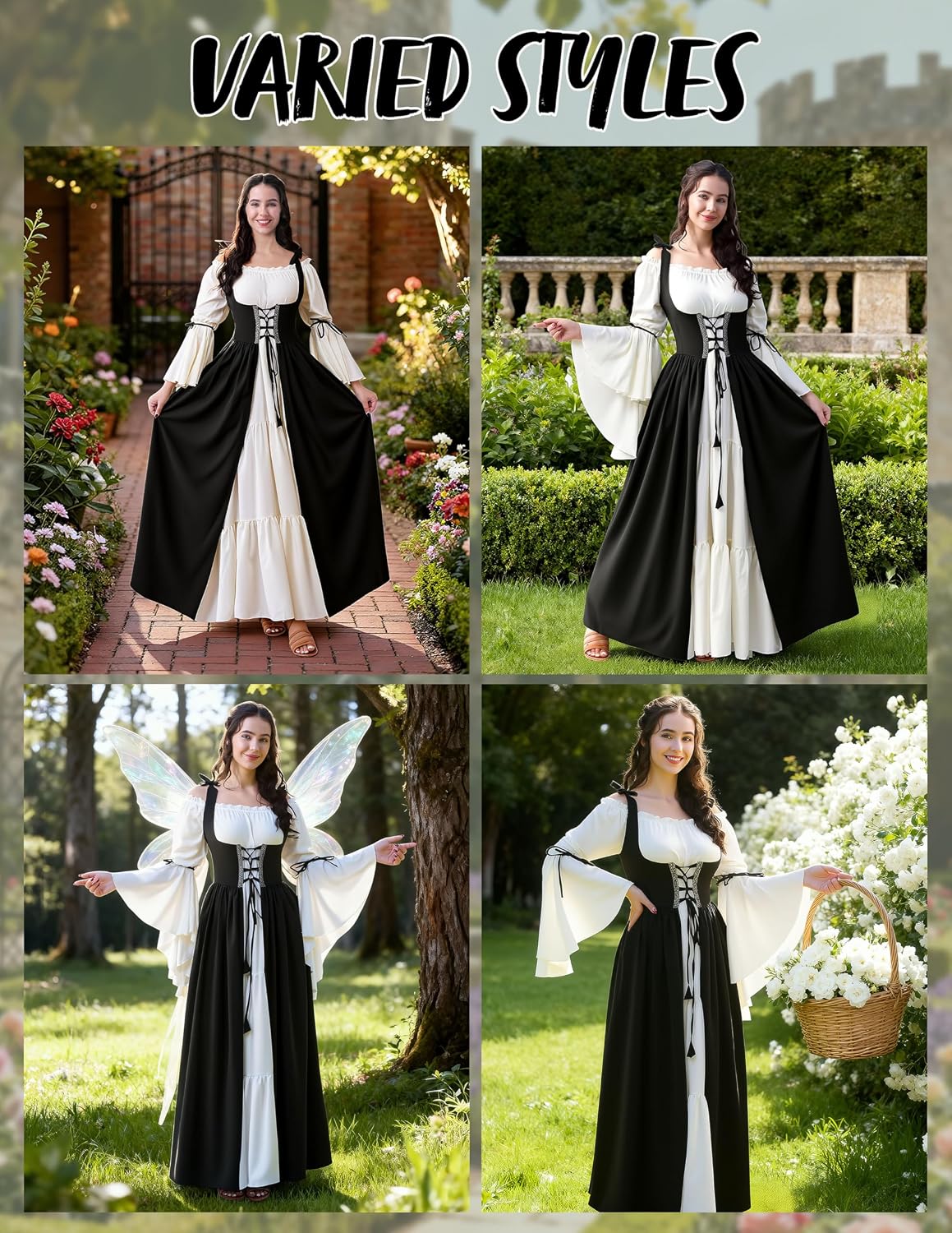 Detalle de Spooktacular Creations Renaissance Costume for Women, Chemise Dress with Lace-Up Details