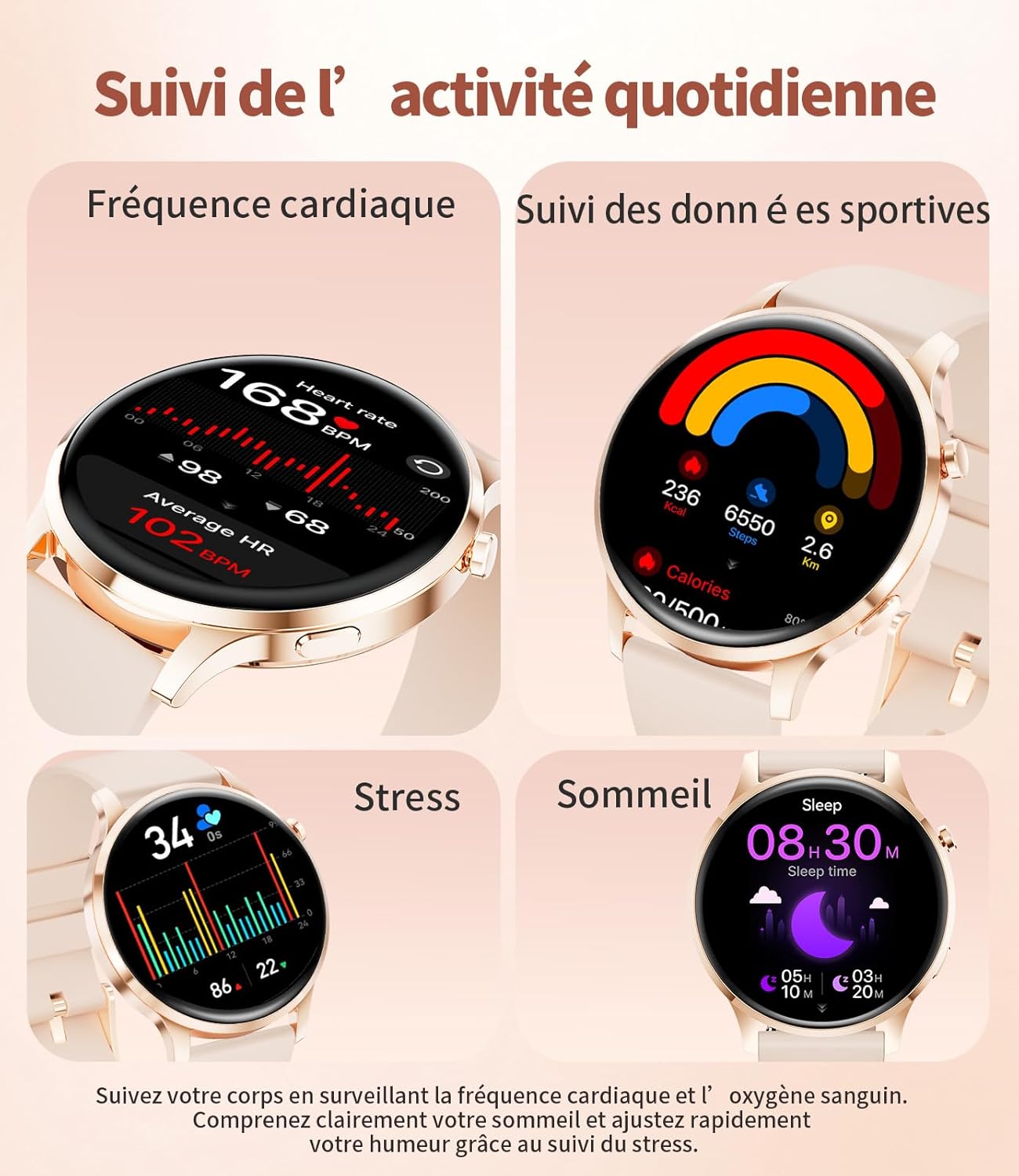 Detalle de SUNKTA Montre Connectée Femme 7,9 mm Ultrafin – Écran AMOLED 1,32'' et double câble de recharge