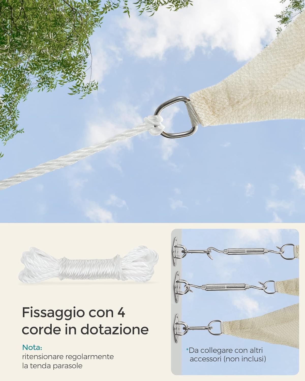 Thumbnail 6 de SONGMICS tenda parasole 3x5 m in HDPE GSS35IVV1001 per terrazza, giardino e balcone