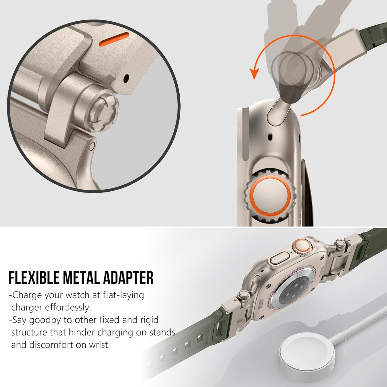 Thumbnail 2 de Fullife Silicone Sport Strap with Stainless Steel Connector for Apple Watch (42–49mm) – Green/Titanium Connector