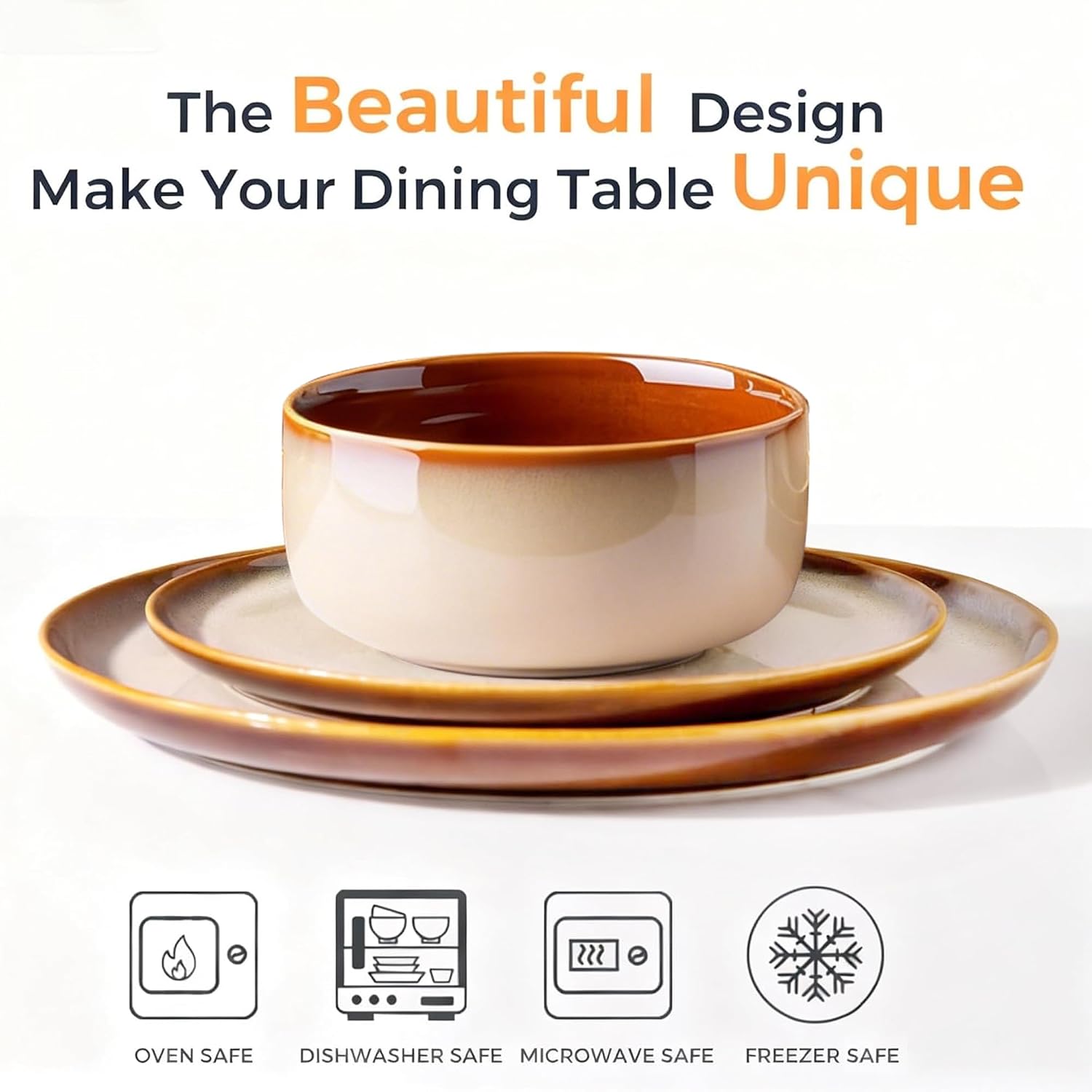Detalle 2 de LeRatio 12-Piece Ceramic Dinnerware Set for 4 (Service for 4) 🍽