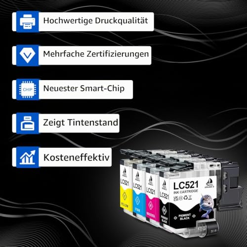 Detalle de DOUBLE D LC521 Ersatz für Brother LC521 – 4er Pack (mit neuesten Chips) für DCP-J1260W/DCP-J1310DW/DCP-J1313DW/DCP-J1360DW/DCP-J1460DW