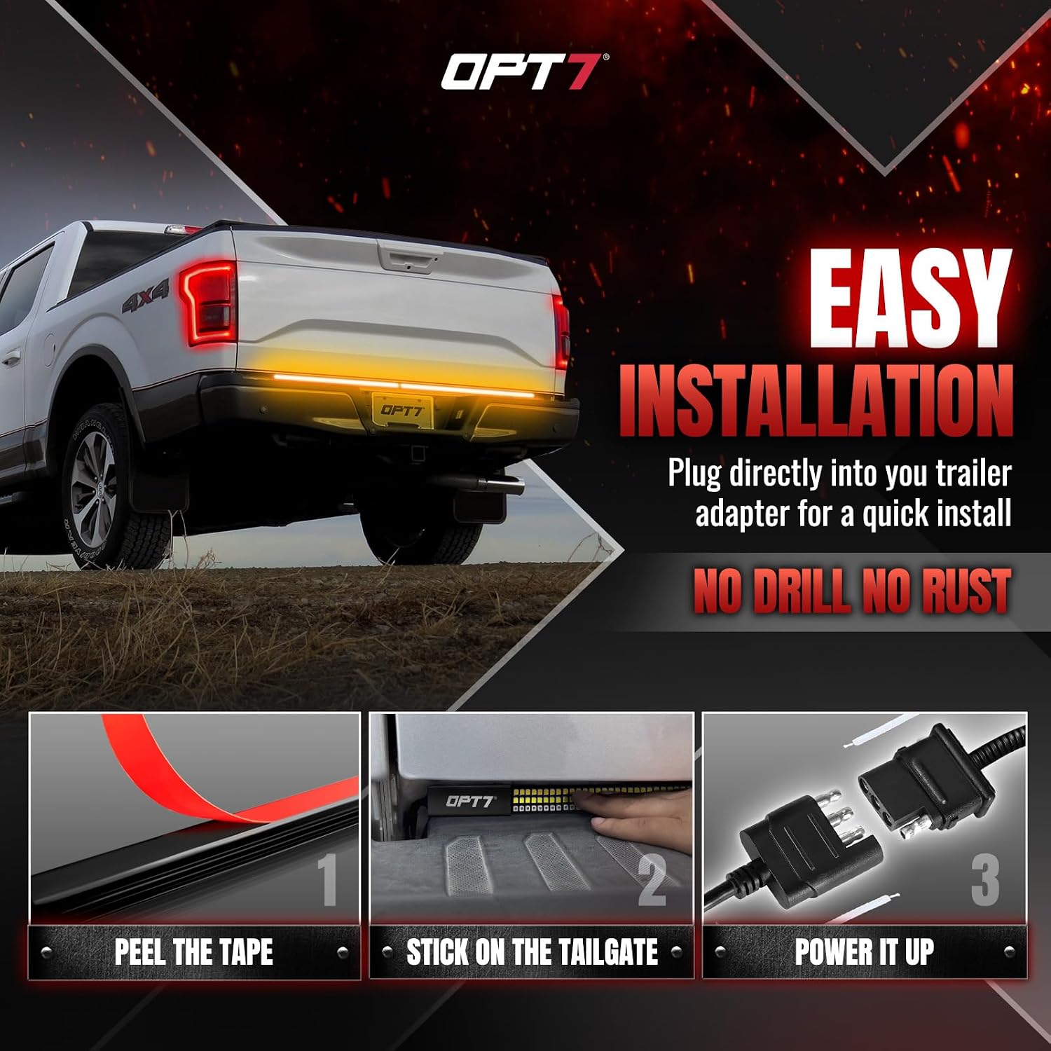 Detalle de OPT7 Redline Parlux 60" Tailgate Light Bar with Sequential Amber Turn Signals