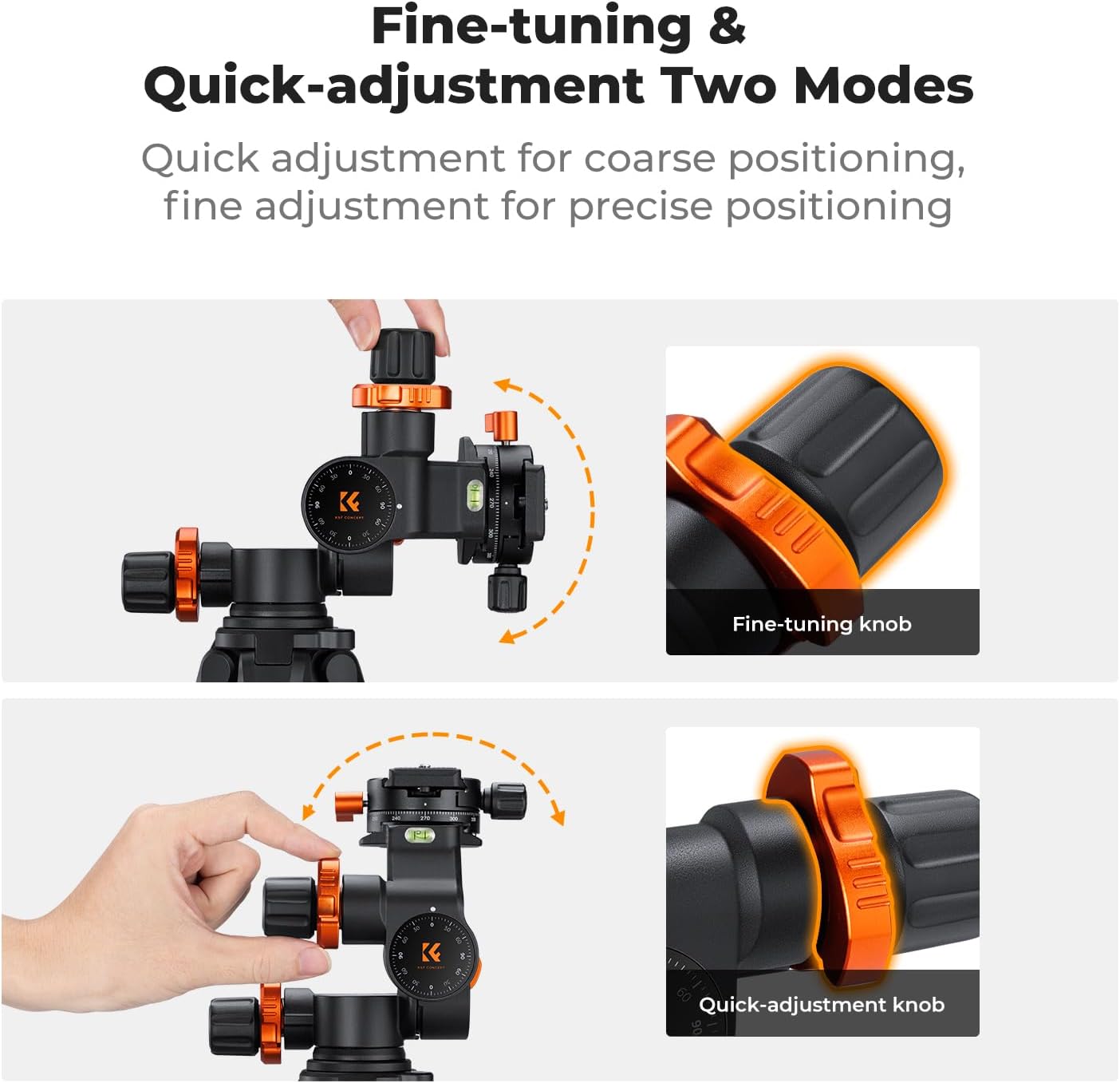 Thumbnail 2 de K&F Concept Geared Tripod Head: 360° Panoramic 3-Way Ballhead (6kg) with Quick Release Plate