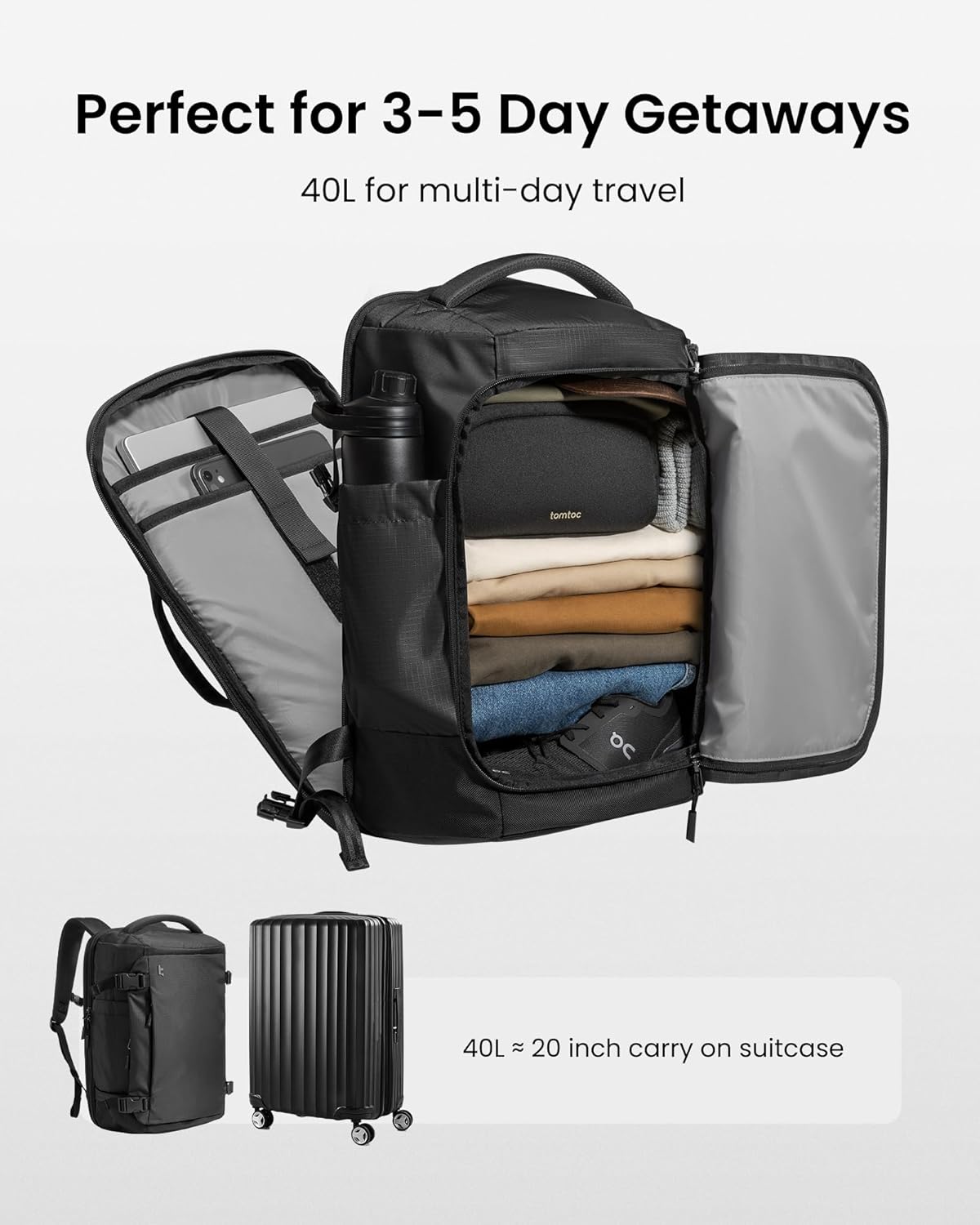 Thumbnail 2 de tomtoc Travel Backpack 40L (TSA-friendly) 17.3-inch laptop carry-on weekender