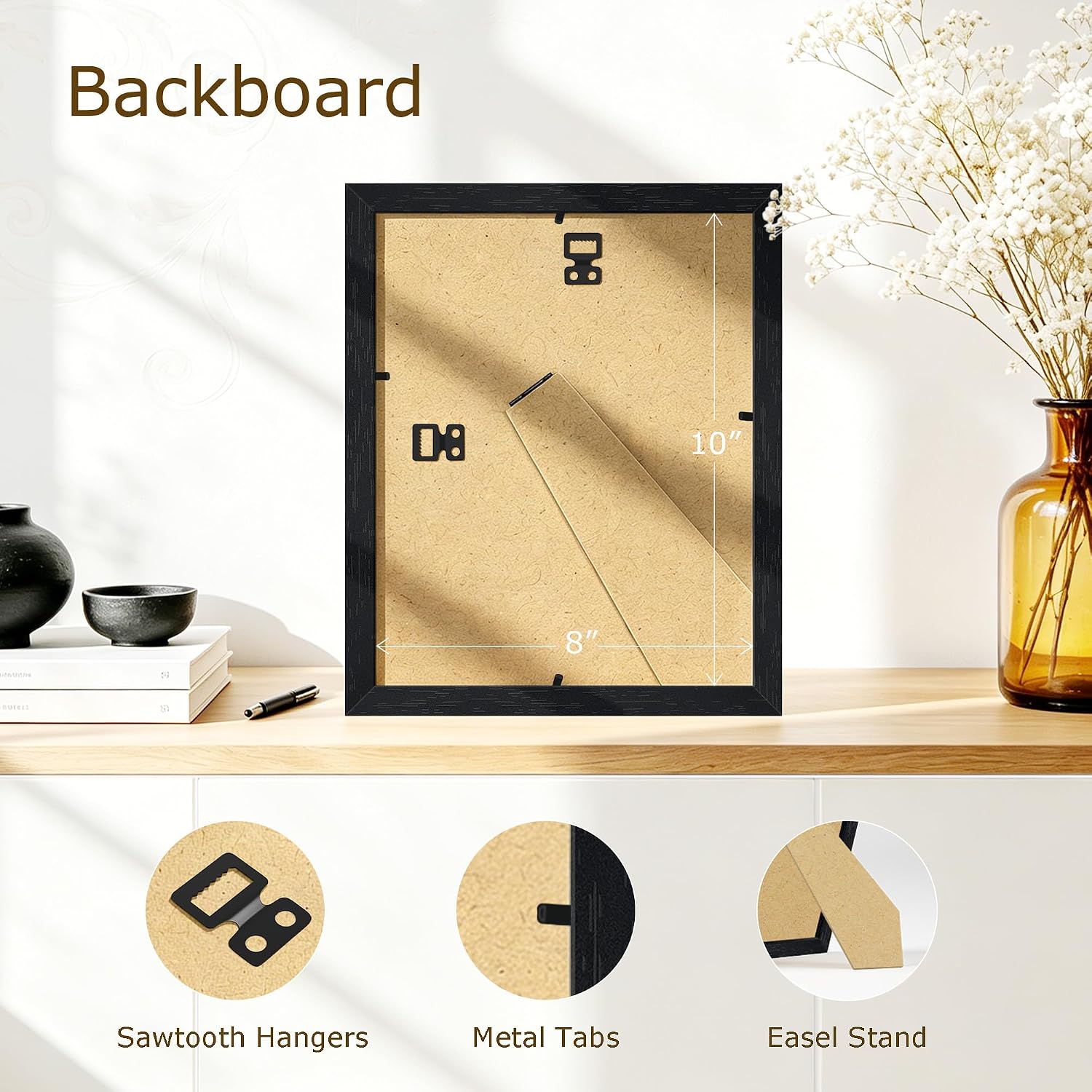 Detalle de Wiscet 8x10 Picture Frame Set of 16 — Black Woodgrain, HD Plexiglass
