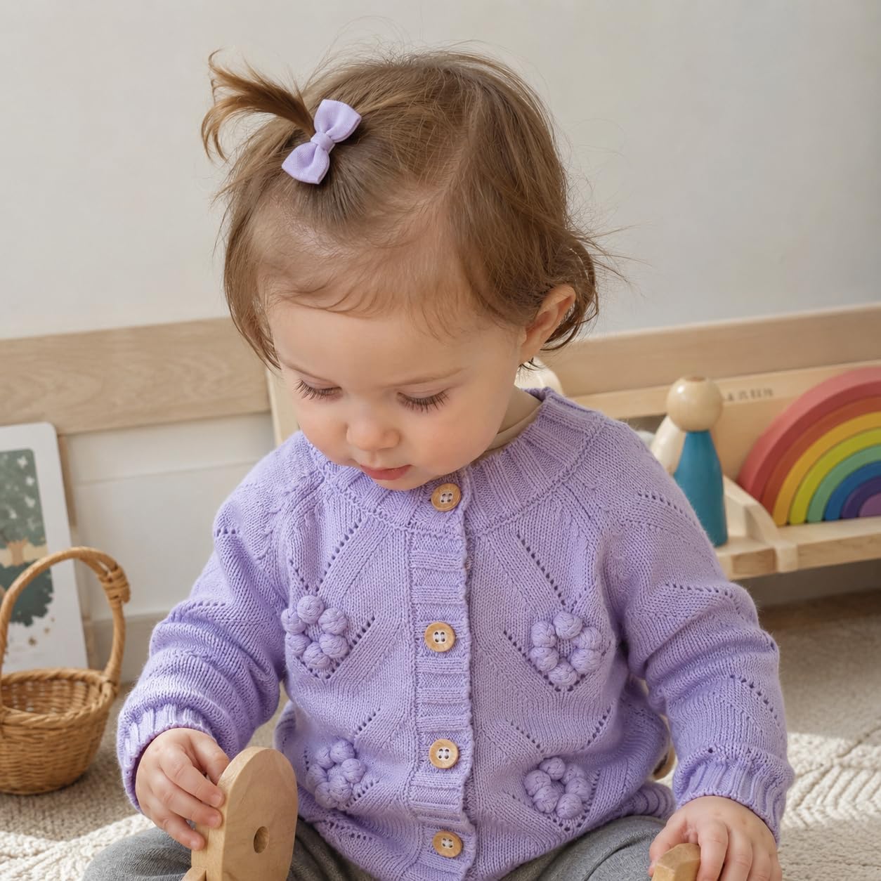 Thumbnail 1 de Loyfoky Baby Girl Cardigan: 100% Cotton Handmade Floral Knitwear