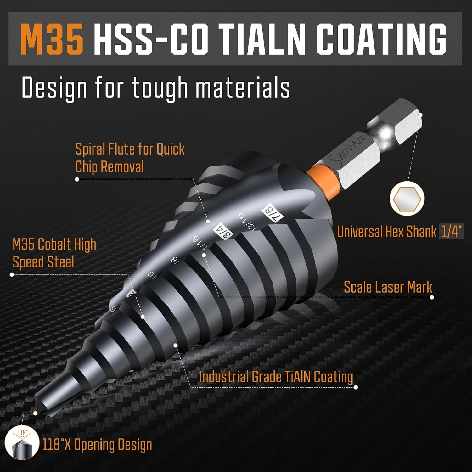 Detalle 2 de Premium HSS Cobalt Spiral Step Drill Bit Set 3PCS