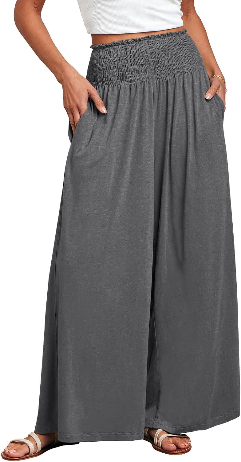 Detalle de ANRABESS Women Palazzo Pants: Boho Summer Wide-Leg Comfort with Pockets