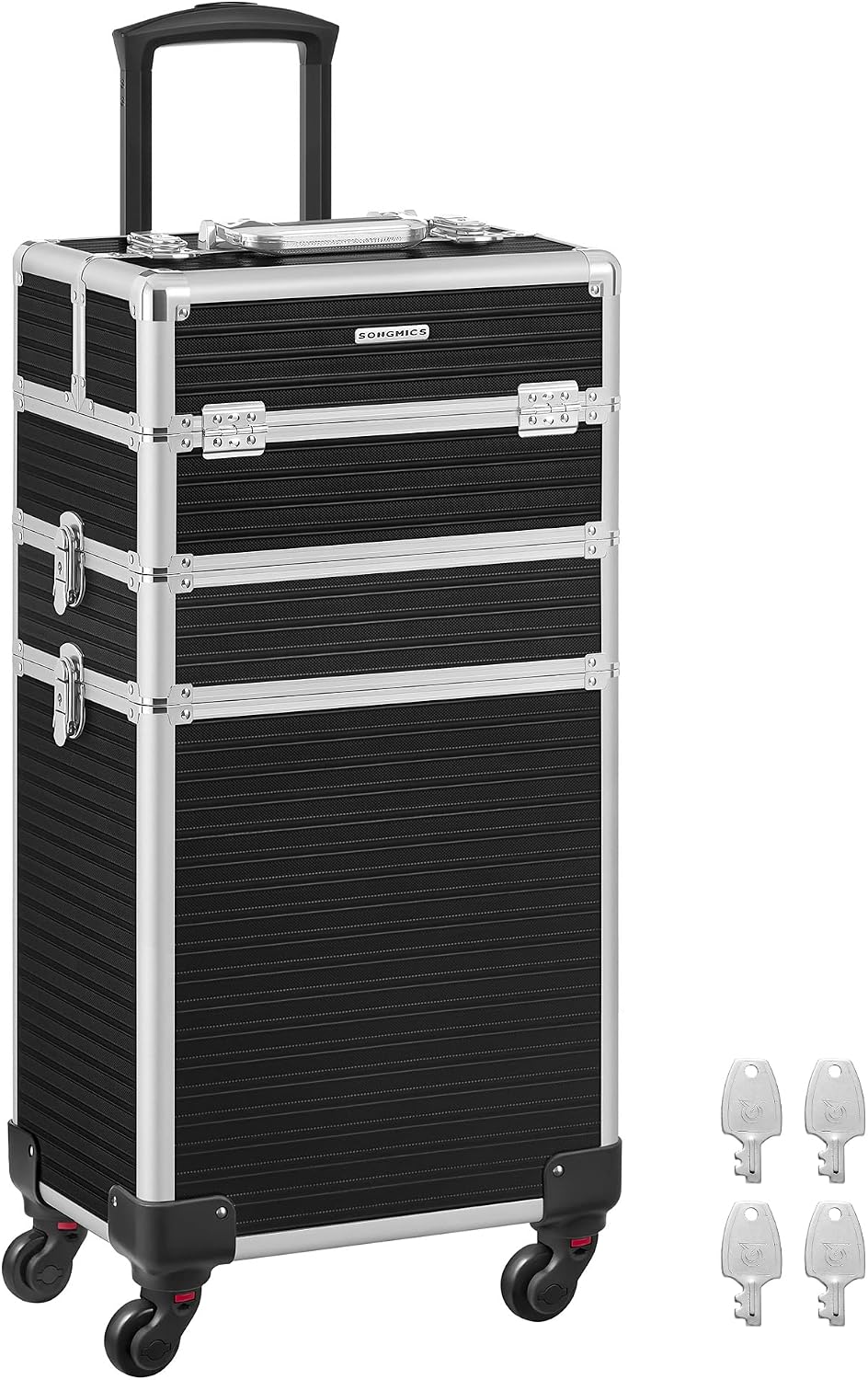 Detalle de Mallette de maquillage professionnelle SONGMICS 3-en-1 XXL JHZ014B01 – Verrouillable, roulettes 360°, Noir