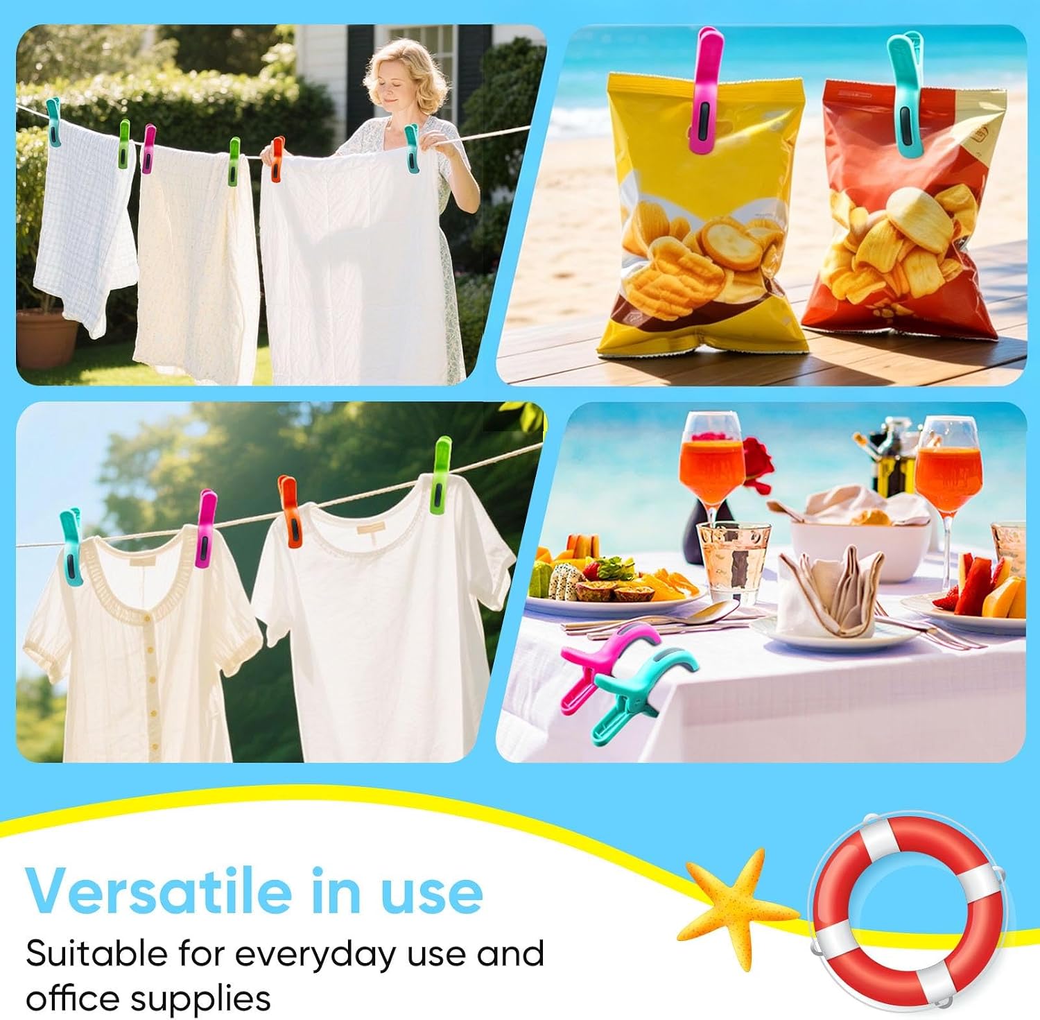 Thumbnail 6 de 8 Pcs Large Beach Towel Clips for Sun Loungers – Extra Strong, Windproof & Bright