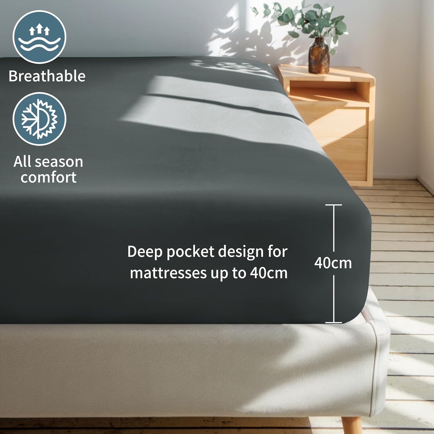Thumbnail 1 de Tifschlaf Super King Fitted Sheet Deep Fit – Dark Grey, 16-Inch Deep Pocket, 183x200cm