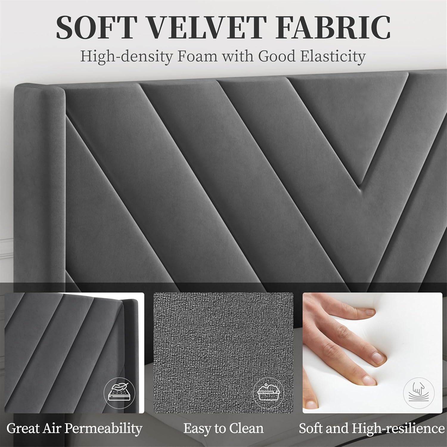 Detalle 2 de Yaheetech YT-00144802 Queen Upholstered Bed Frame, Deep Gray Velvet
