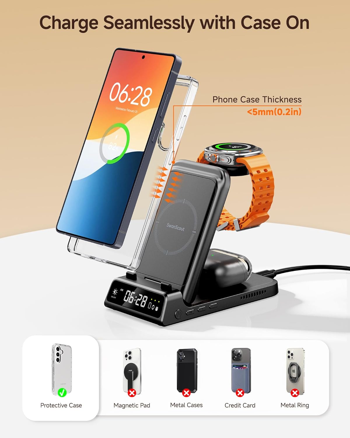 Thumbnail 5 de SwanScout 703S 3-in-1 Wireless Charging Station for Samsung phones, Galaxy Watch & Buds (No Adapter)