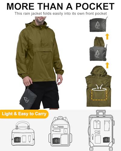 Detalle 2 de Outdoor Ventures Men's Waterproof Rain Jacket Packable Hooded Pullover