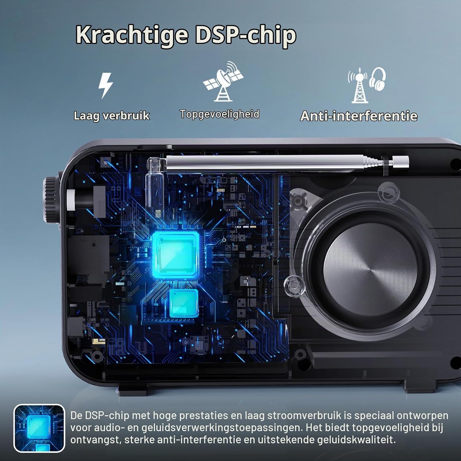 Detalle de ROCAM CR1031DAB draagbare DAB+/FM-radio met 3.000 mAh-accu en kleurenscherm